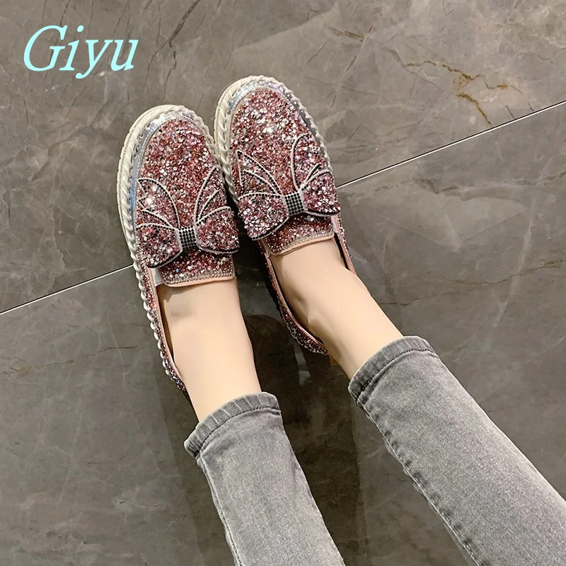

Single Shoes Women's 2022 Spring Shoes New Fashion All-match Thick-bottomed Flat-bottomed Rhinestone Bows A Pedal Loafer Shoes