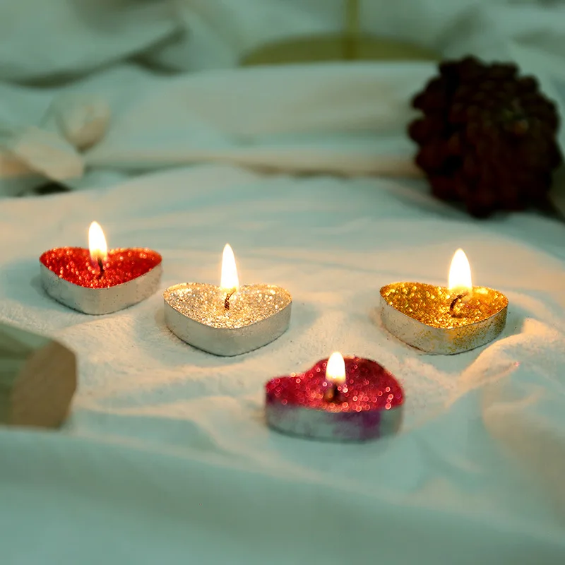 

10 Pieces Romantic Mini Heart-shaped Tea Light for Praying Votive Candles for Church Coay Home Decor Romantic Dinner Candles