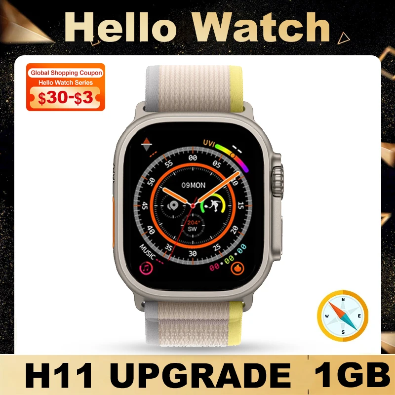 Hello Watch Smart Watch Men 49mm H11 Ultra Upgrade 1:1 Series 8 Wireless Charging Real Compass Bluetooth Call GPS Smartwatch 1GB