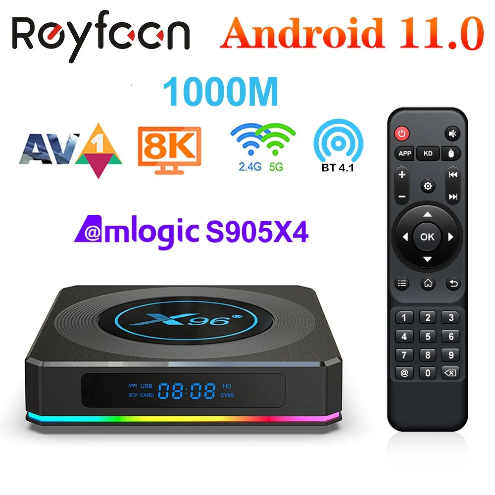 

ТВ-приставка Amlogic S905X4 X96 X4, 1000 м, Android 11,0, RGB-подсветка, 4 ГБ, 64 Гб, поддержка AV1, 8K, Двойной Wi-Fi, BT4.1, Youtube, 32 ГБ, ТВ-приставка X96X4
