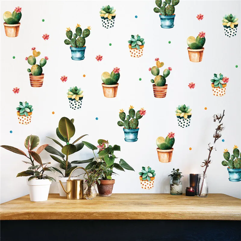

New Summer Tropical Succulent Plants Fresh Cactus Wall Stickers Green Plant Decal Mural Art Home Decor Creative Vinyl Wall Decal