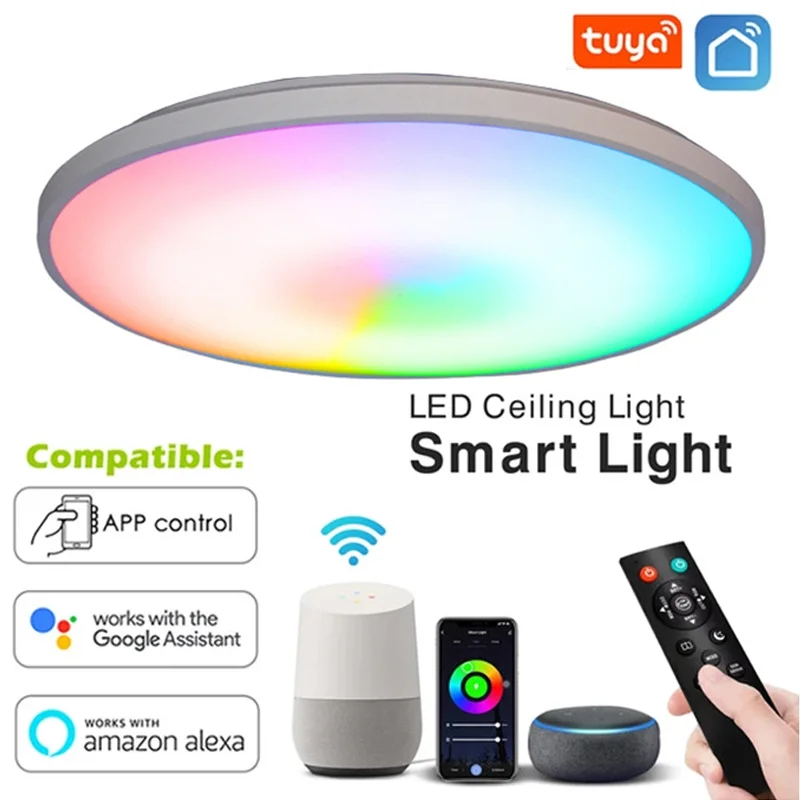 

Tuya WiFi Smart LED Flush Mount Ceiling Light， RGB Warm White Dimmable Ceiling Lamp APP Voice Control With Alexa/Google For Home