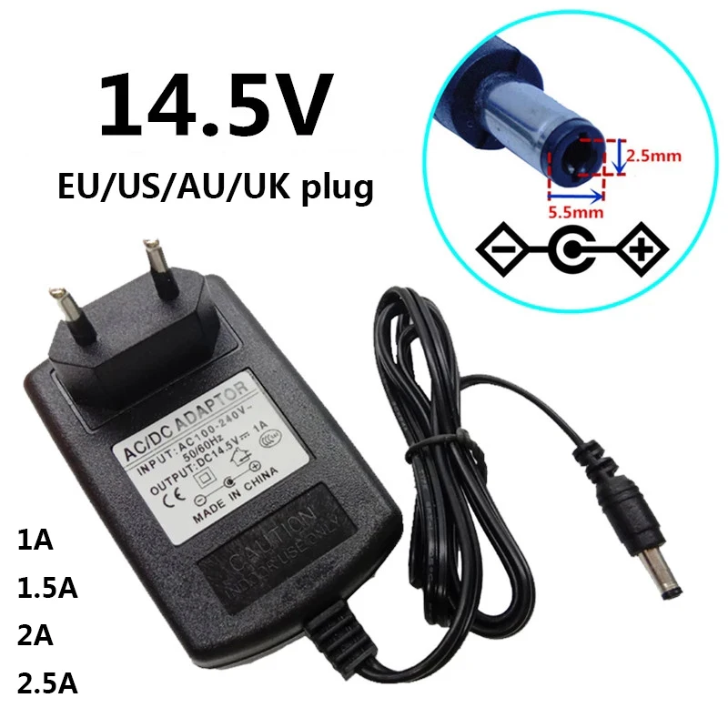 

14.5V 1A 1000mA AC 100V-240V Converter Power Adapter Supply DC 14.5 Volt EU US UK AU 5.5mmx2.5mm Adaptor Adaptador 1.5A 2A 2.5A