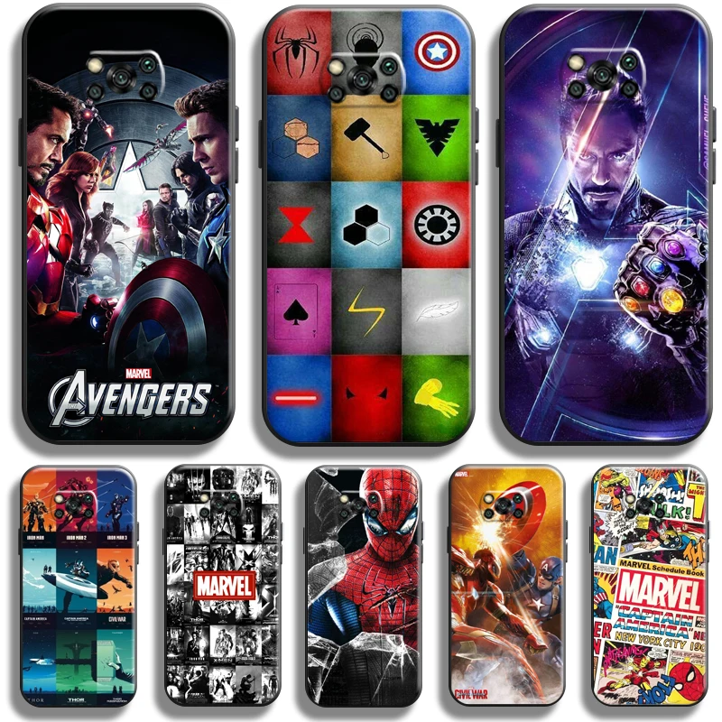 

Marvel Captain America Iron Man Phone Case For Xiaomi Poco X3 Pro NFC For POCO X3 GT Case Liquid Silicon Funda Coque