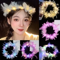 led glowing feathers garland fairy girl feather glow headband hair rope party wedding hair accessories decoration party favors