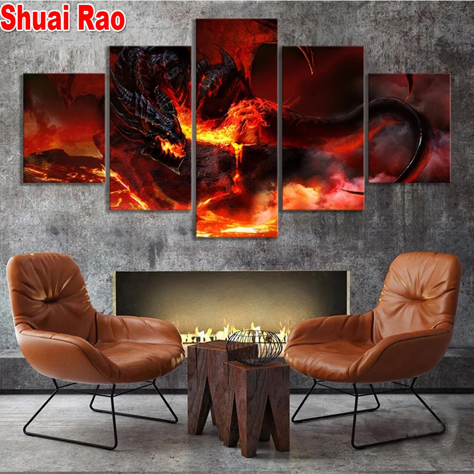 5 панелей Фэнтези огонь Дракон алмазная живопись Новые поступления полная дрель