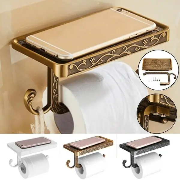 

Fashion Wall Mounted Toilet Paper Holder Vintage Zinc Alloy Tissue Box Roll Paper Holders Stand Mobile Phone Shelf Home Decor