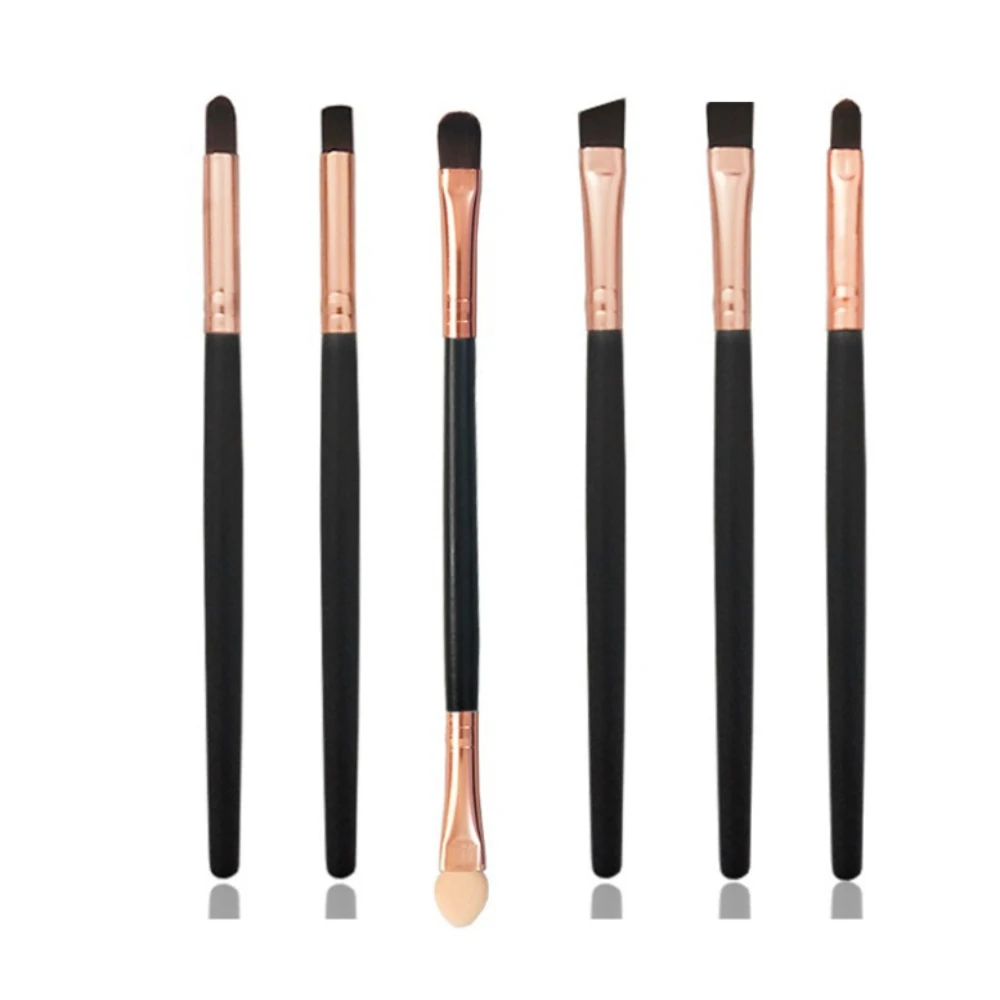 

6pcs Professional Eye Brushes Set Eyebrow Eyeliner Eyeshadow Nose Makeup Brush Wooden Black Handle Soft Nylon Hair Beauty Tools