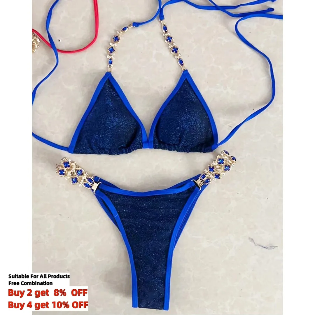 

Crystal Chain Bikini Set Diamond S-L Two Piece Bathing Suit Women's Split Swimsuit Sexy Swimwear