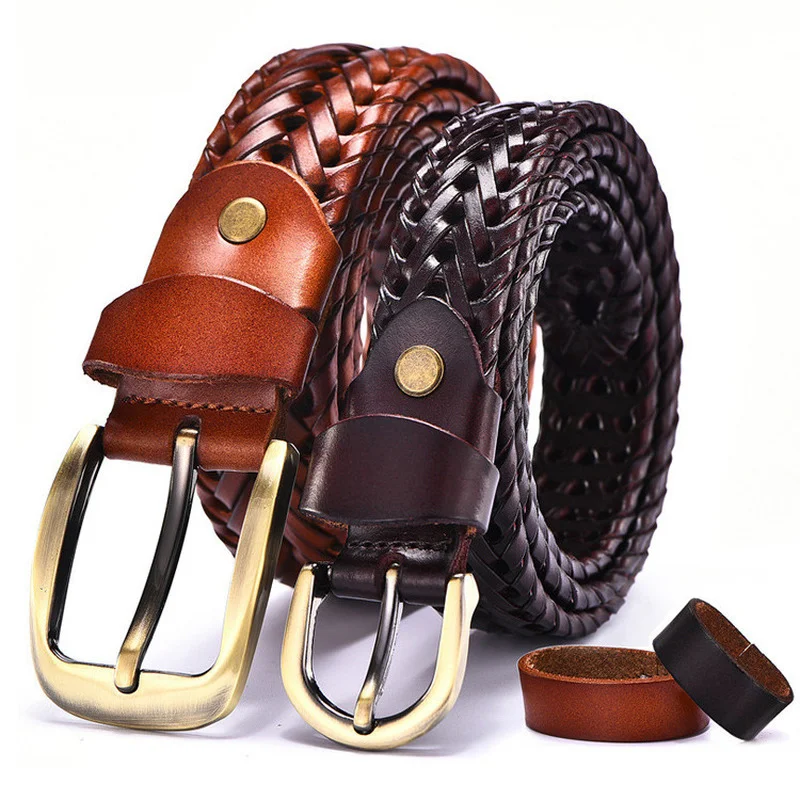 New Braided Belt Unisex Woven Belt Women Luxury Genuine Leather Cow Straps Hand Knitted Designer Men for Jeans Girdle Male Belts