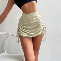 summer pure color womens sports skirt shorts pleated design nylon tight sexy omni dry running fitness yoga pants multicolor