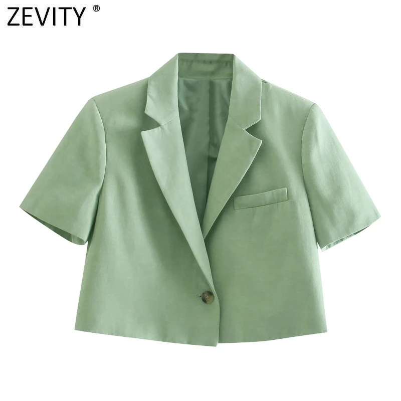 

Zevity Women Vintage Notched Collar Solid Color Short Slim Blazer Coat Vintage Female One Button Outerwear Chic Crop Tops CT716