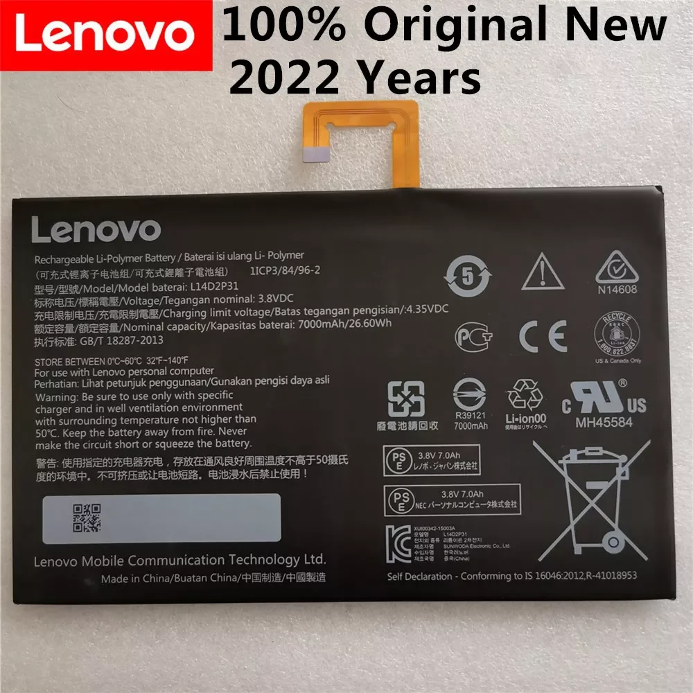 

2023New New original L14D2P31 7000mAh Battery For Lenovo Tab 2 TAB2 A10-70F A10-70L A10-70LC TB2 X30L TB2-X30F TB2-X30M Batterij