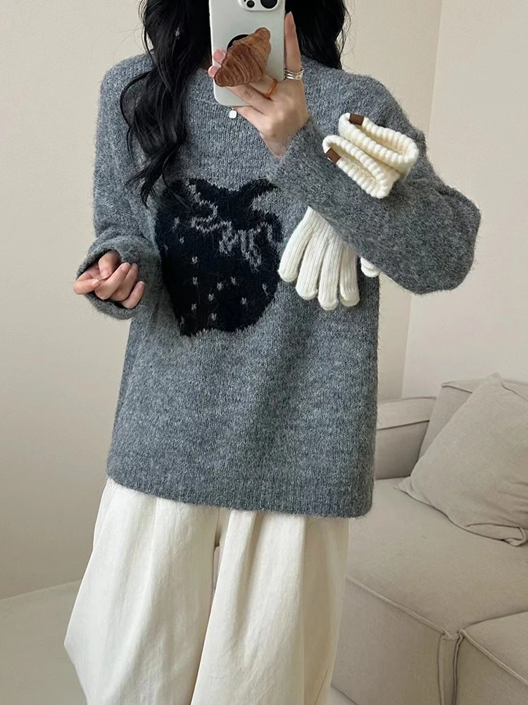 Милые клубничные свитера женские винтажные вязаные джемперы в консервативном