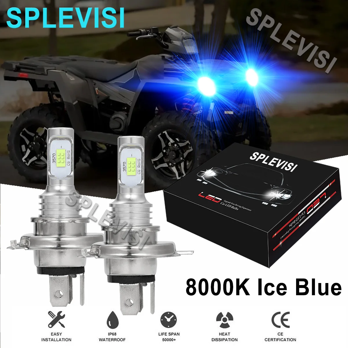 2x 70W Ice blue led headlight For Polaris 300 1994-1995 Polaris 400 1985 1986-1995 Polaris 600 1985-1987 Polaris 650 1988-1992