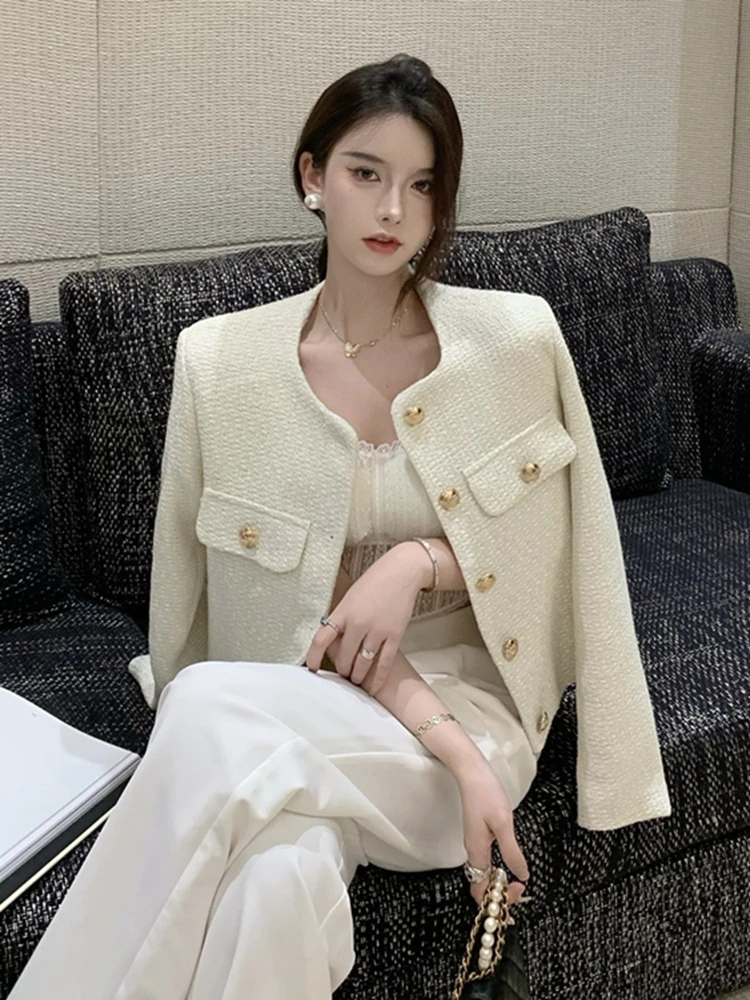 High Quality Fashion Small Fragrance Tweed Jacket Coat Women Korean Elegant Coats 2023 New Spring French Vintage Outerwear Top images - 6