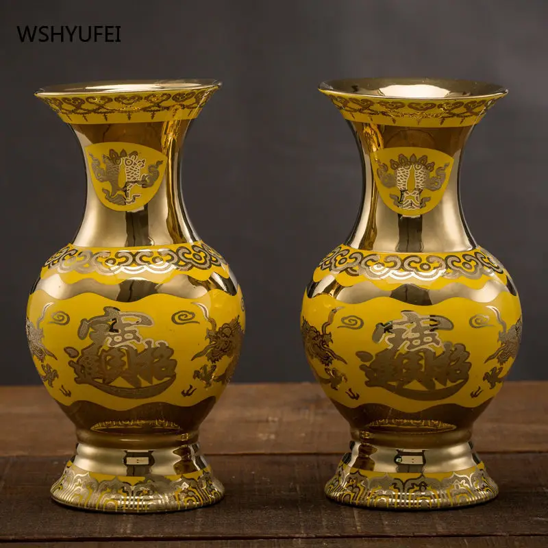 1Pcs Ceramics Vase Offering to Buddha God of Fortune Dried flowers Real flower Worship ornaments Buddhist supplies - купить по