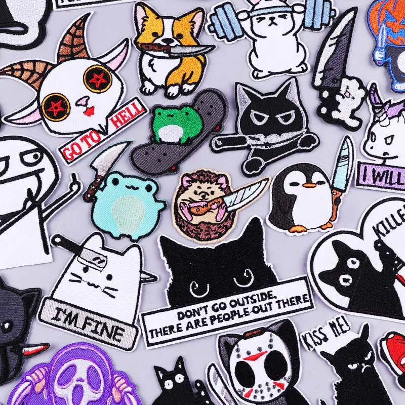 Патчи с вышивкой в виде животных и ножей патчи для одежды термоклейкие нашивки на