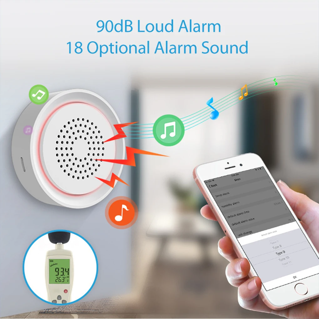 

Temperature Humidity Sensor WiFi 2.4GHz Detector Cordless Linkage Connection Automation USB 90dB Detection Alarm Device