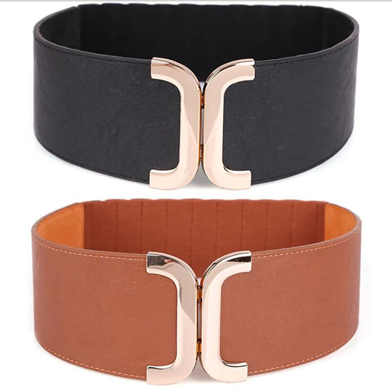 

Women's Wide Waistbands Elastic Wide Belt Gold Buckle Cummerbund Female Strap Dress Decoration Gifts