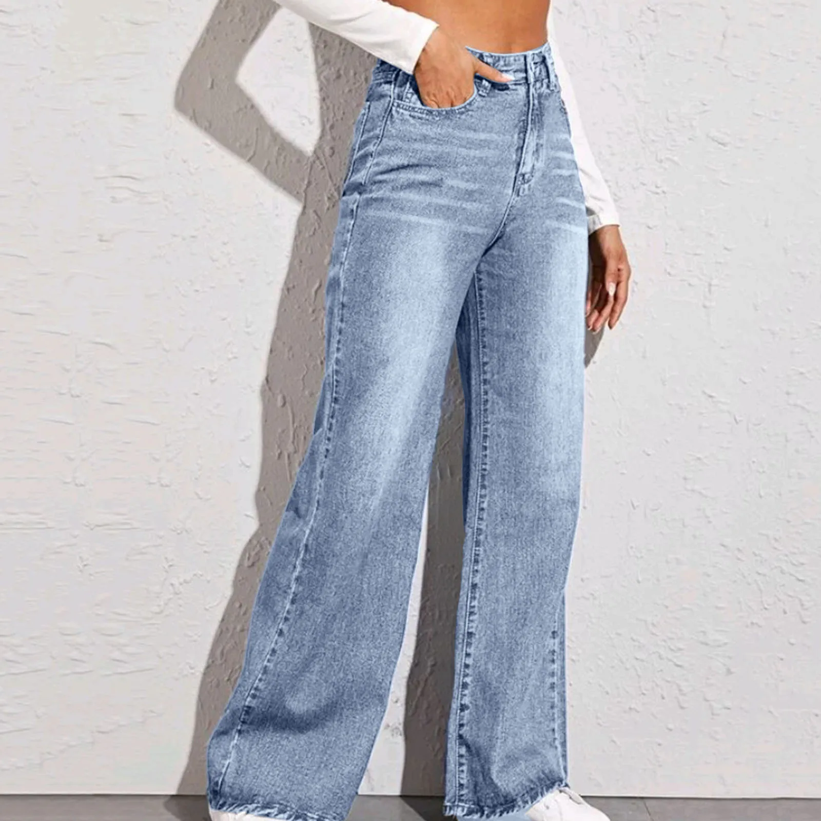 

Women's Autumn 2023 New Loose High Waist Wide Leg Design Sense Split Mop Pants Women Waist Slim Sexy Straight Jeans Tie-dye Pant