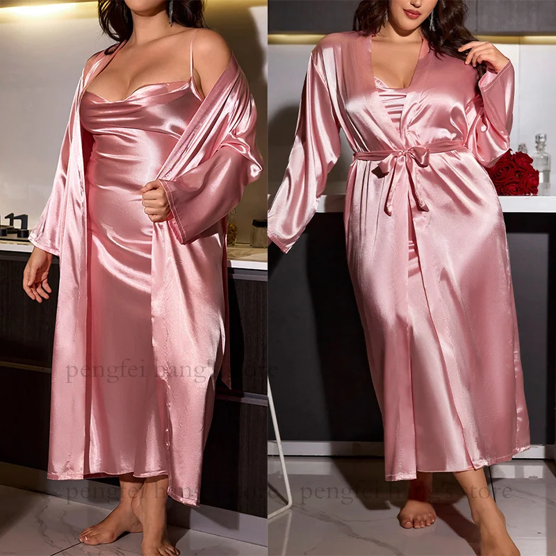 Комплект халатов большого размера 3Xl4Xl5Xl женский атласный халат-кимоно