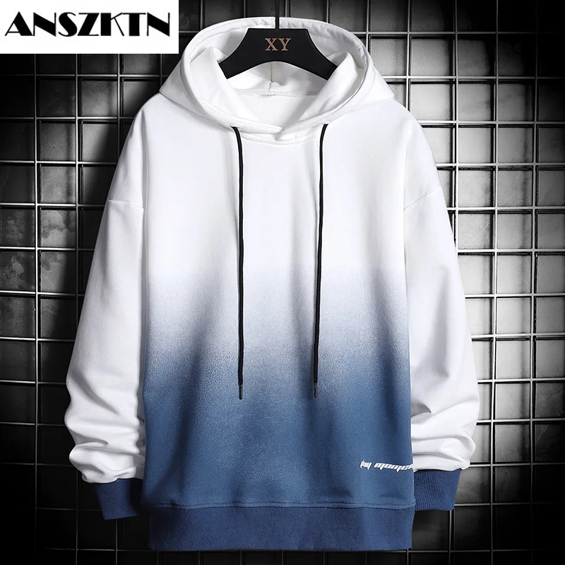 

ANSZKTN Autumn / winter 2020 new style grid men's Day series large size gradient loose Hoodie long sleeve