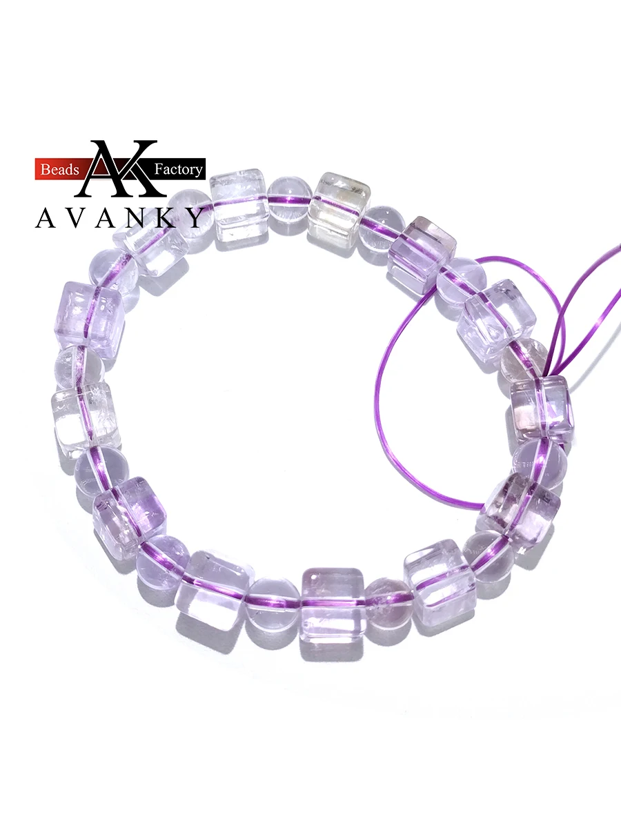 3A Natural Stone Light Amethyst Square Single Lap Necklace For Women Girl Birthday Gift Fresh Bracelets Fashion Jewelry 8 10mm