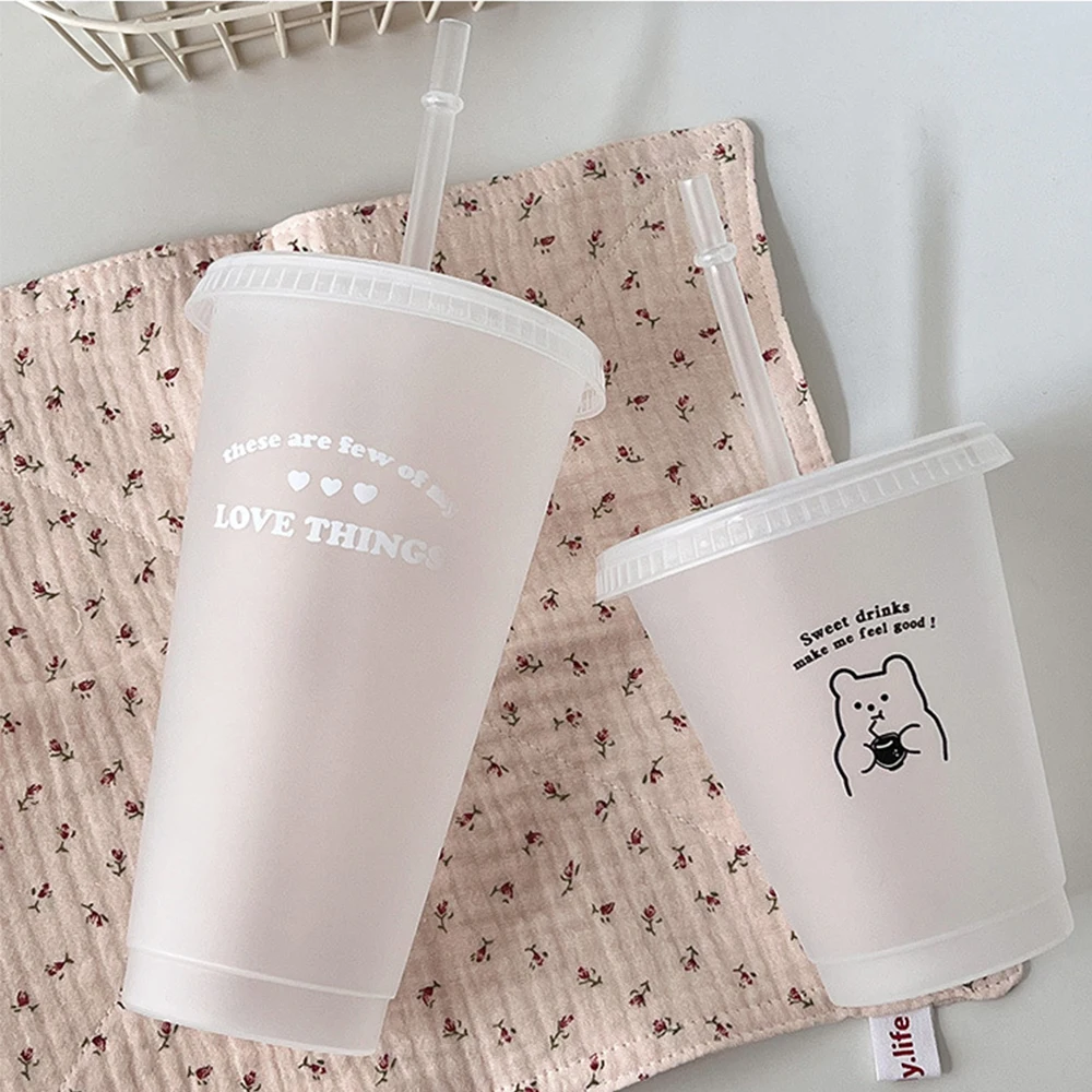 

Reusable Plastic Cups With Lid Straw 480/700ML Water Bottle Drinking Bottle BPA Free Transparent Coffee Cup Milk Juice Mugs