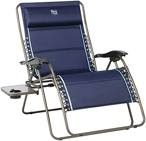 

Padded Lounger with Side Table 33\u201DWide Reclining Lawn Chair, Support 500lbs, Gray