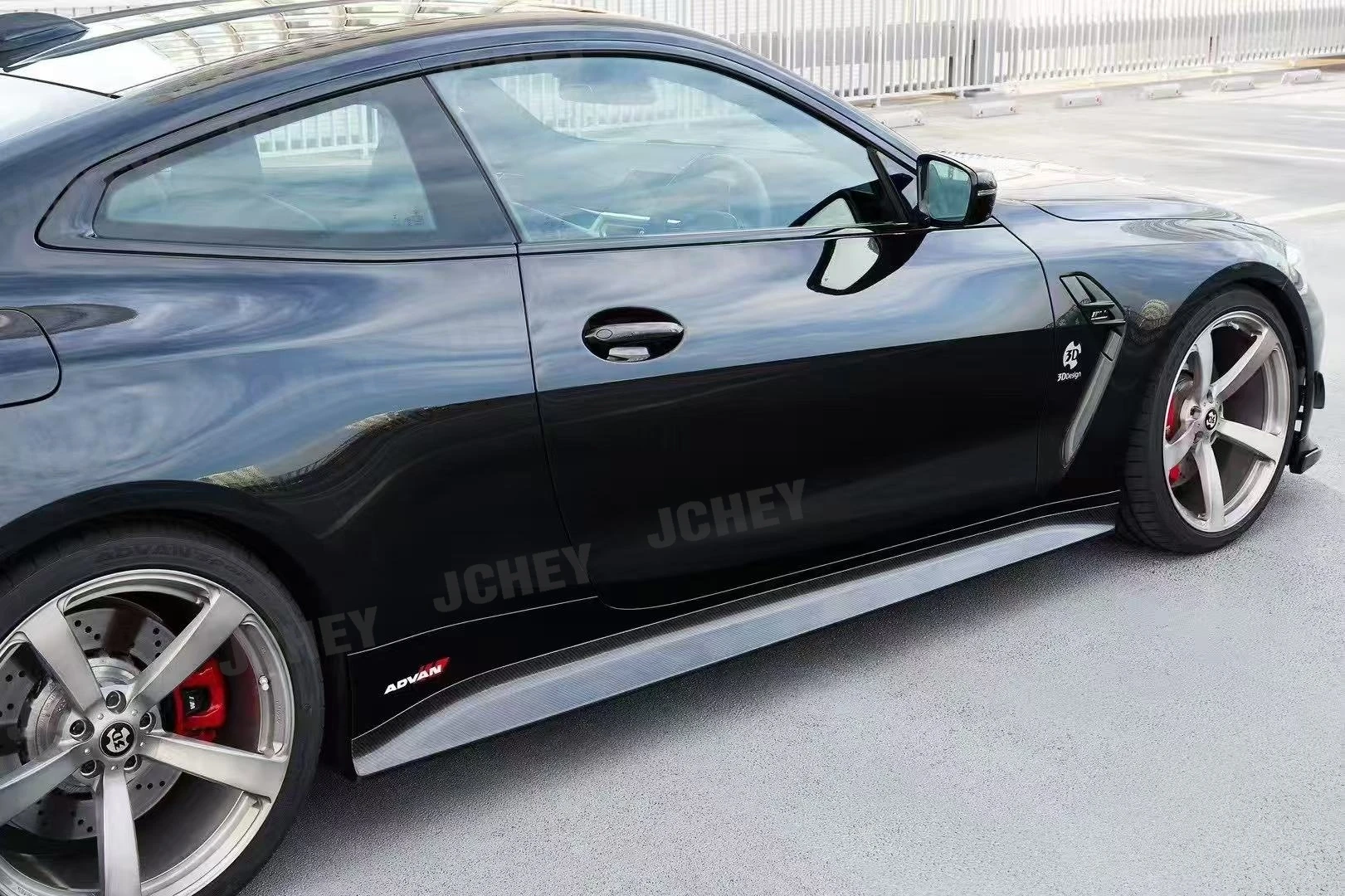 Фото JCHEY сухие боковые юбки из углеродного волокна, фартук-бампер для BMW 4 серии G82 G83 M4 Coupe 2021 + защитный чехол для 2 дверей FRP №3