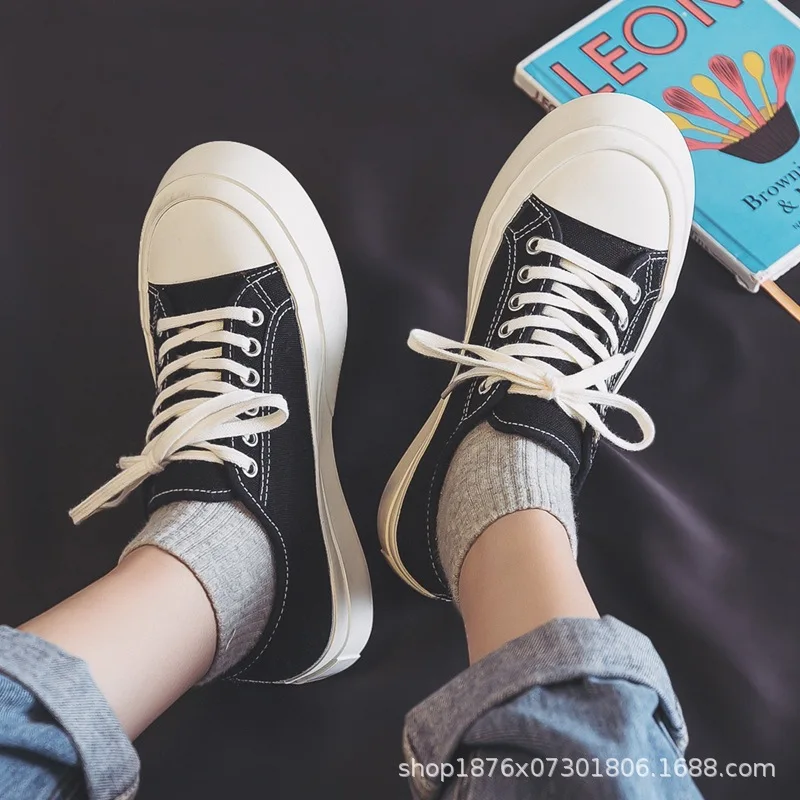 Ins Canvas Shoes Women's Korean Version Ulzzang Tide Harajuku Style Big Head Shoes 2022 Spring Casual Small White Shoes Board