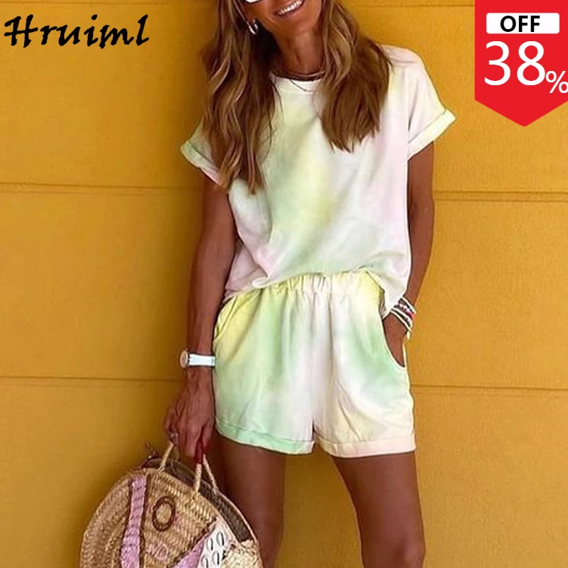 

Костюм-двойка женский с шортами и цифровым принтом, с эластичной талией