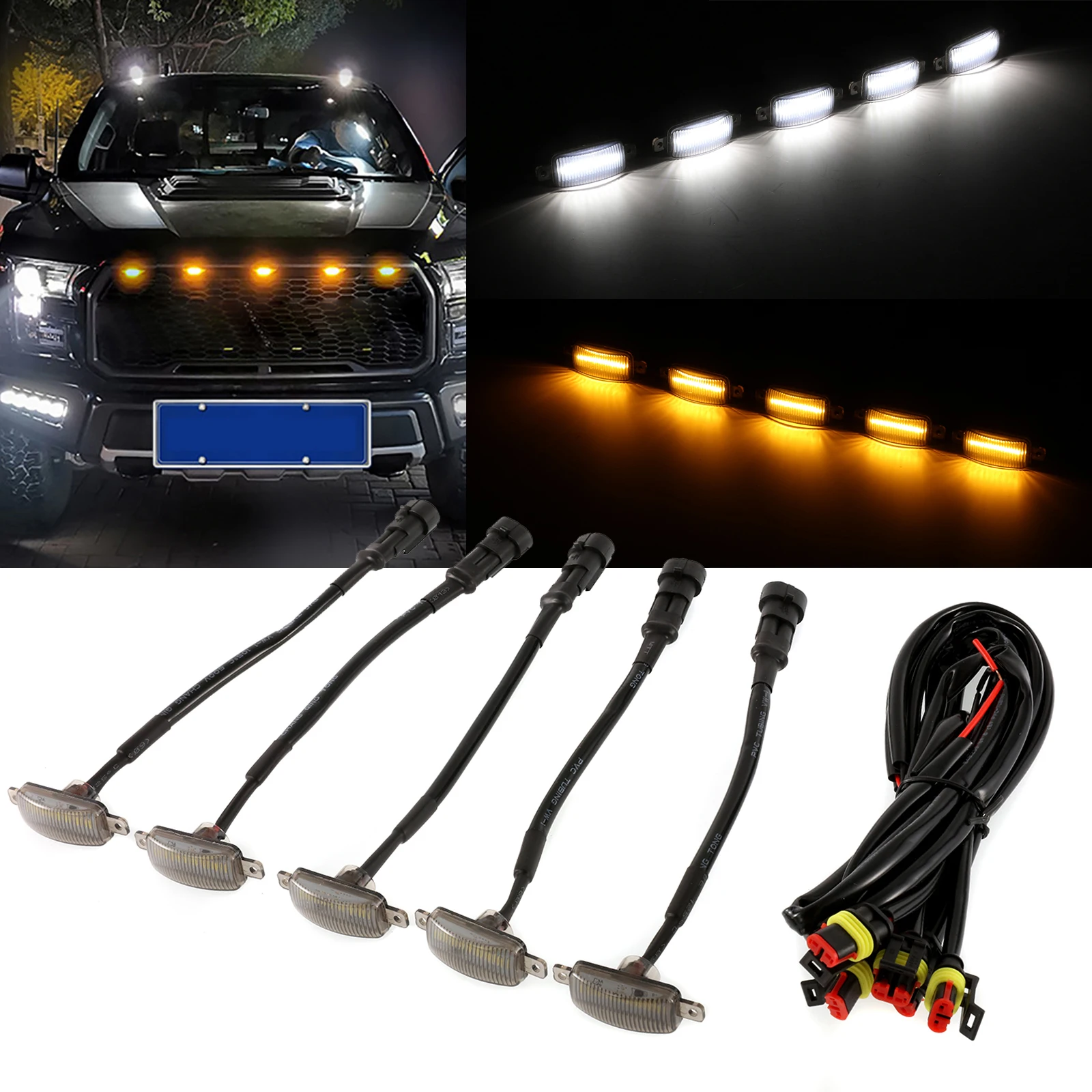 Universal Amber White Car LED Grille Light 12LED Grill Light Lighting Eagle Eye Lamp for Off Road Trunk SUV Ford Toyota