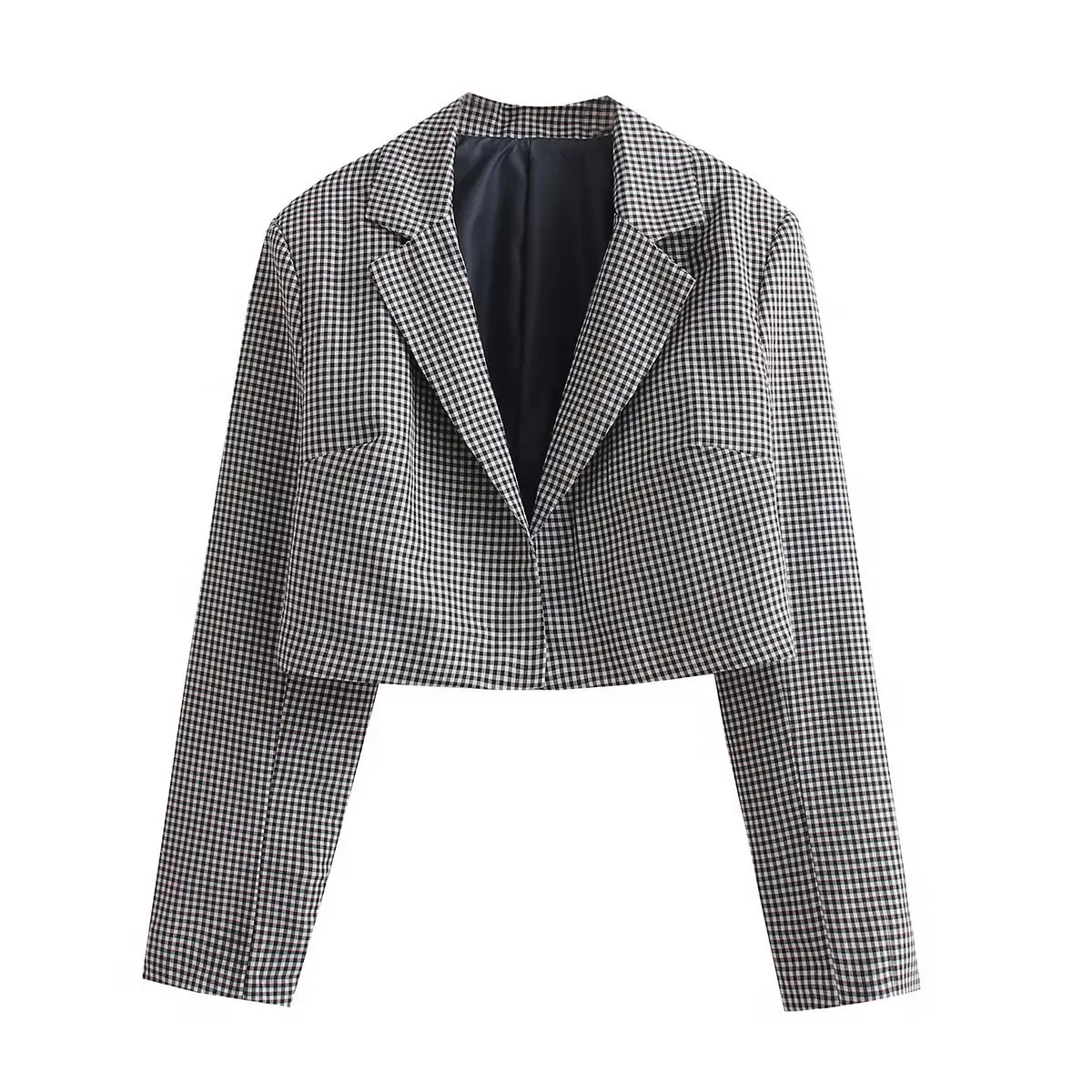 

A Spring Woman Casual Plaid Tailored Coat Autumn Vintage Button Down Lapel Collar Houndstooth Lady Girls Jackets Women Clothes