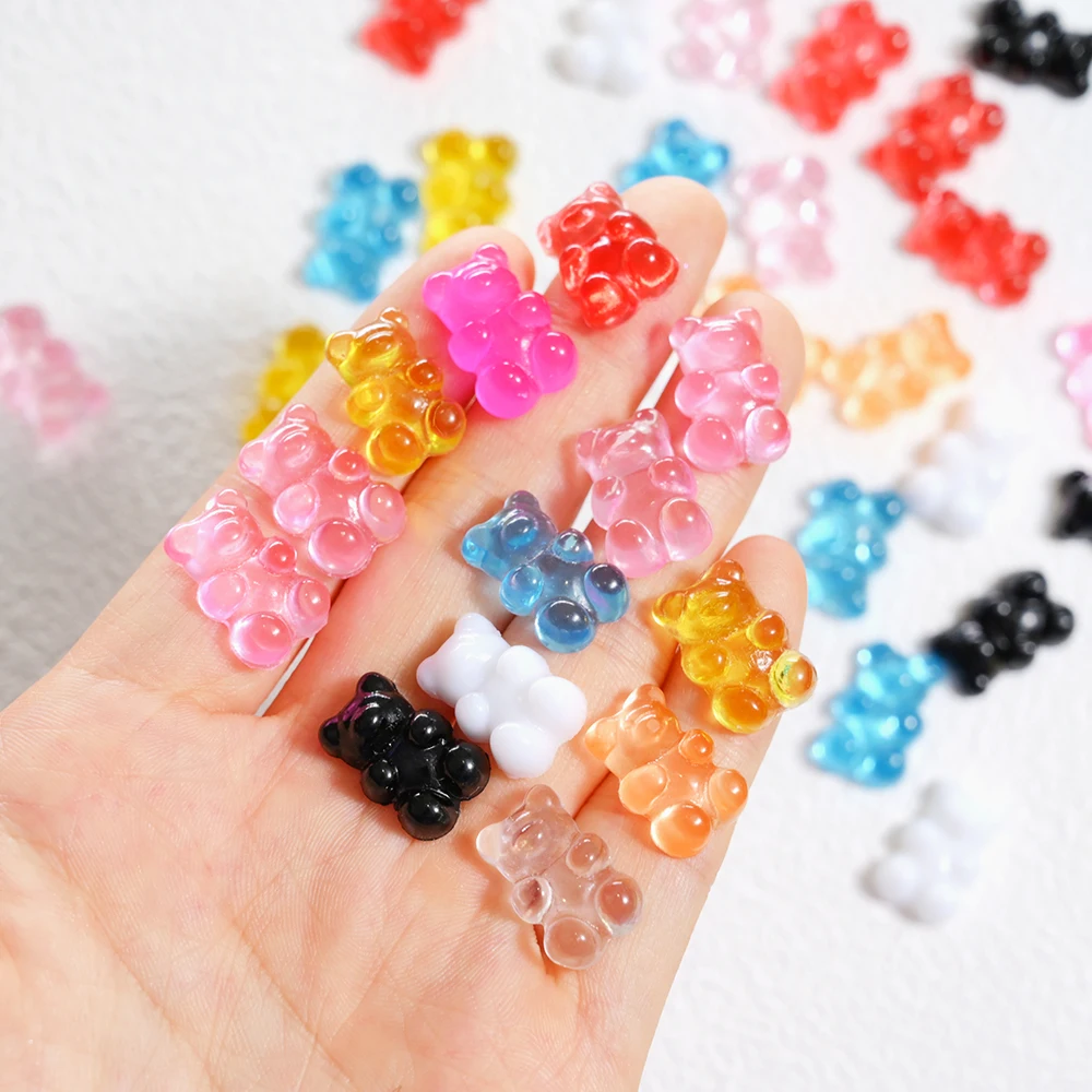 

20pcs Jelly Nail Charms Resin Flatbacks Candy Bear Decoration Kawaii Gummy Bears DIY Craft Accessories Press ON Decor Parts