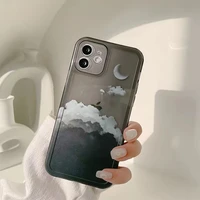phone case transparent for iphone 13 11 12 7 8 se 2020 mini pro x xs xr max plus retro cloud moon night late mountain cover
