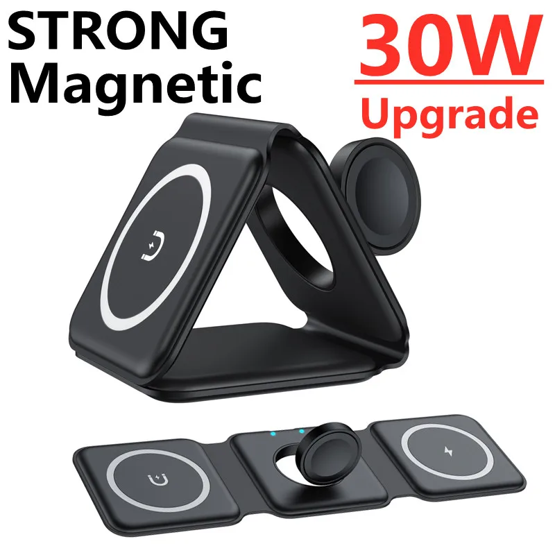 

30W 3 in 1 Magnetic Wireless Charger Stand Pad Foldable for iPhone 13 12 11 Pro Max Airpods Pro iWatch 7 6 Fast Charging Station