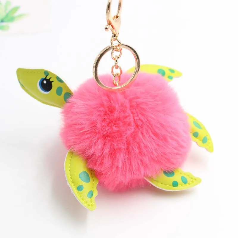 

Candycat Little Turtle Fur Ball Keychain for Women Men Fluffy PomPom Doll Bag Pendant Turtle Fur Key Chain Jewelry Accessories