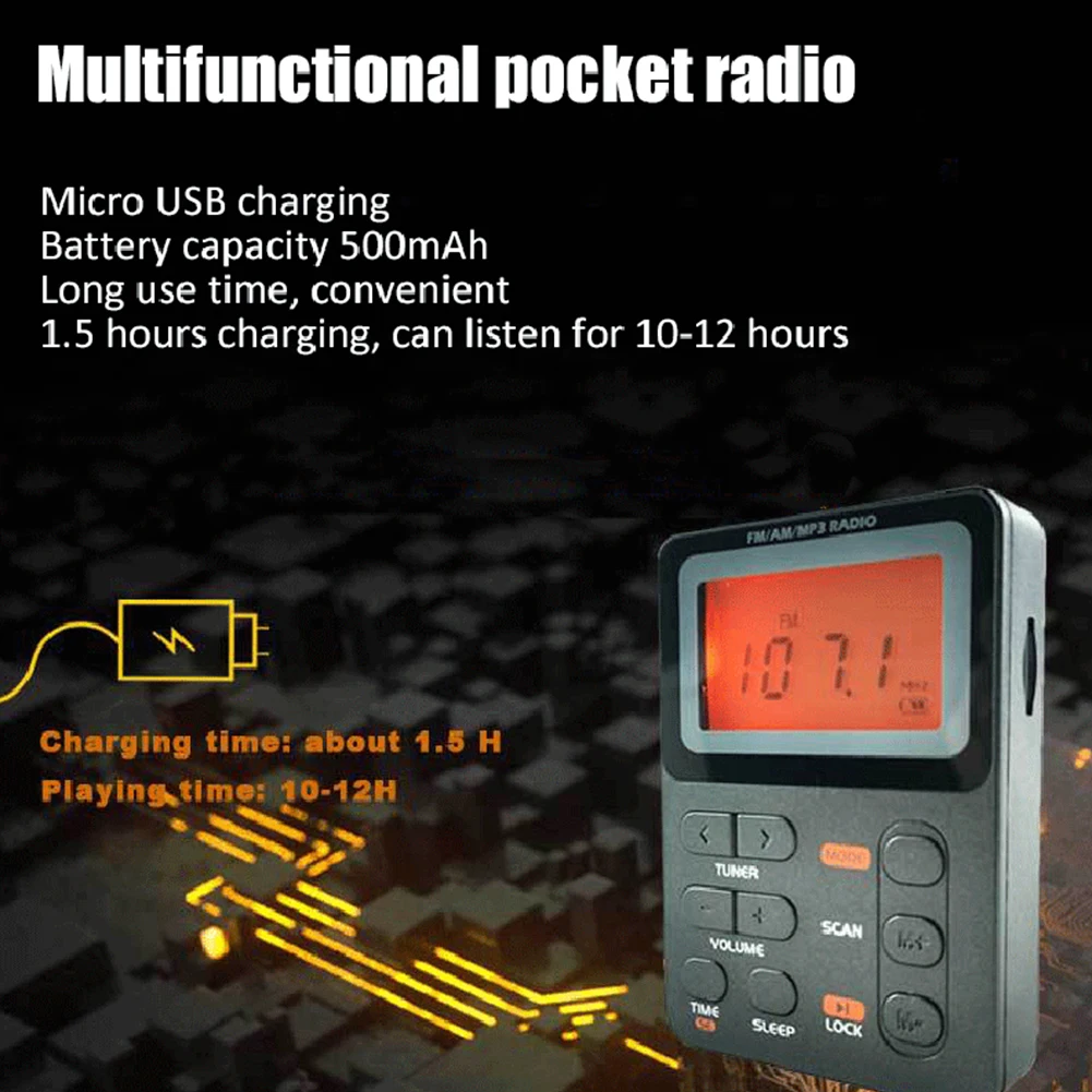 

Multifunctional Digital Walkman Radio 2.1 Inch LED Display AM FM Pocket Radio Micro USB Charging 3.5mm Jack for Sports Outdoor