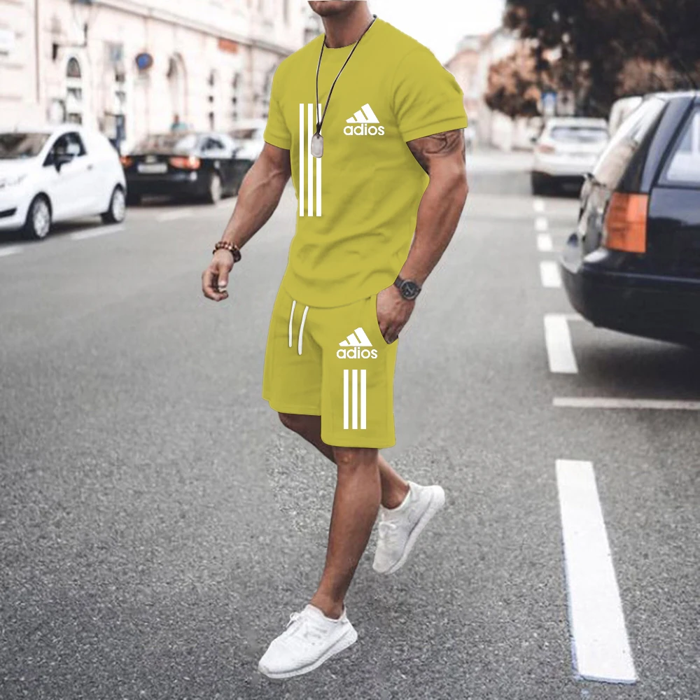 2023Summer men's fashion sportswear Jogging T-shirt suit Street beach shorts + T-shirt sports ball suit casual suit men's suit
