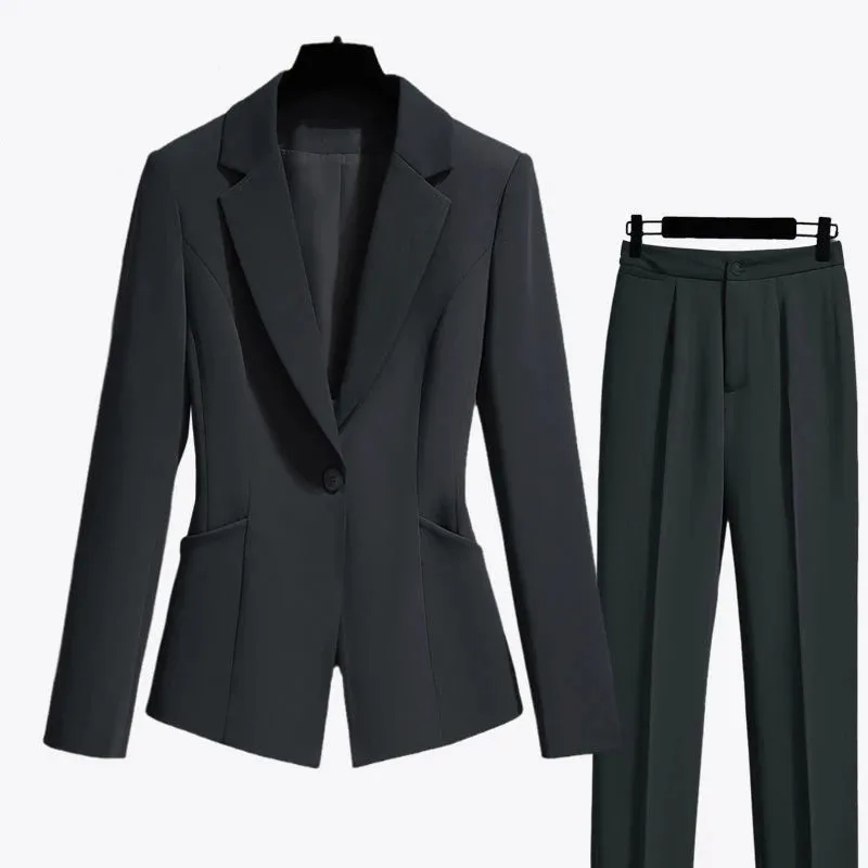 

New 2022 Spring Autumn Women's Office Ladies Suits Notched Two Piece Sets Female Single Button Blazer Elegant Long Pant Suit