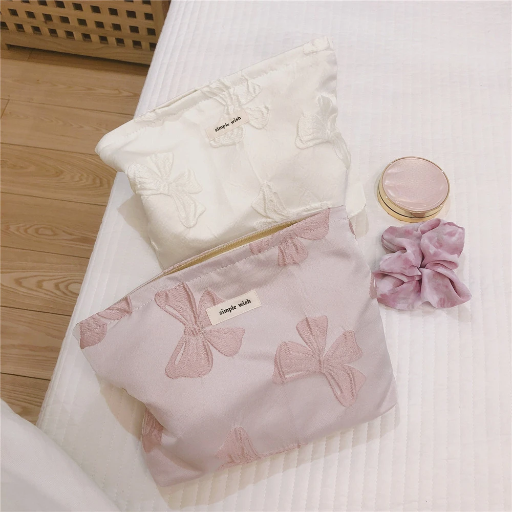 

Korean Kawaii Bow Cute Women's Cosmetic Bag Cute Beauty Case Zipper Organizer Pouch for Makeup Cotton Clutch Bags Pencil Case
