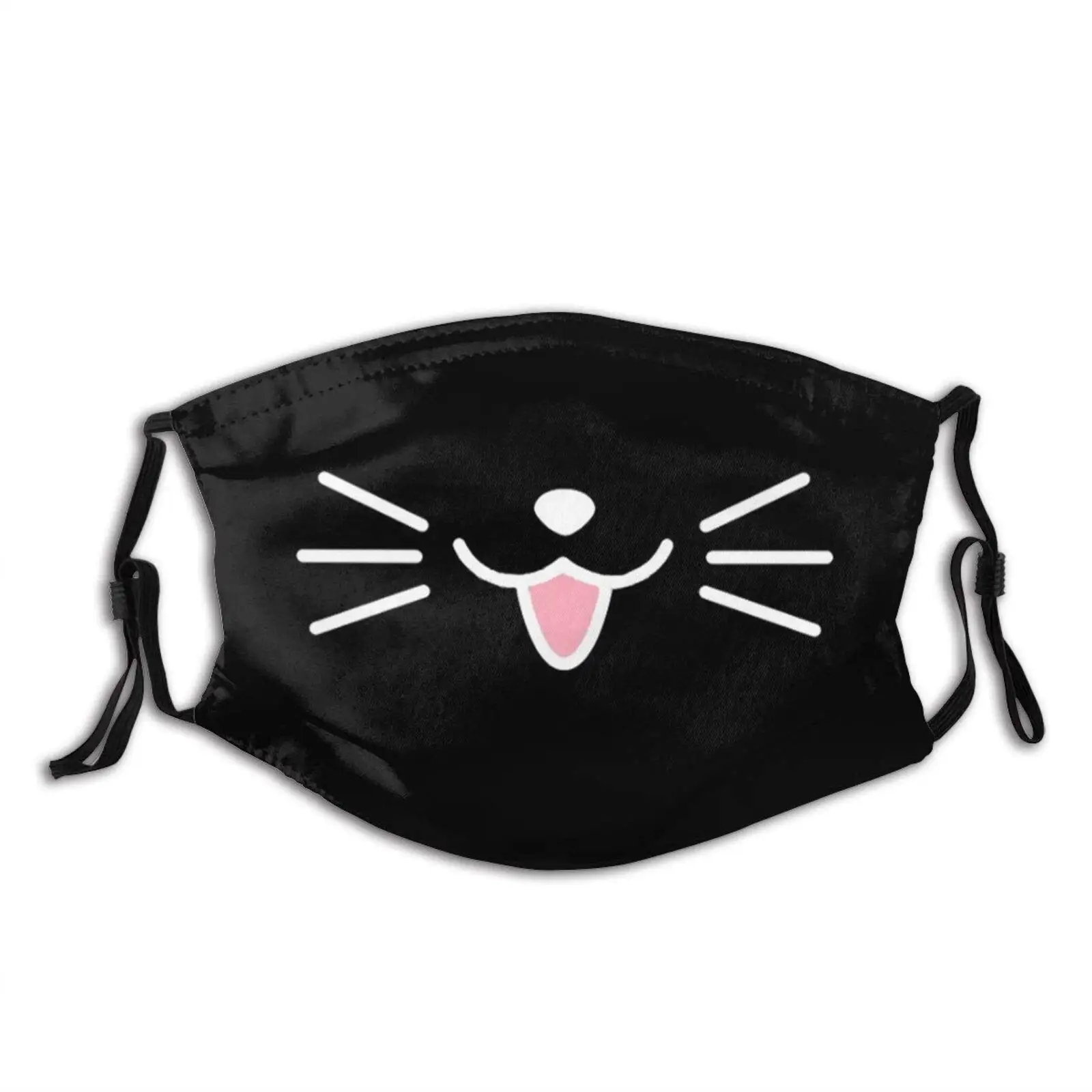 

Cat Smile Black Face Mask Decorative Adjustable with 2 Filterss for Men and Women Mouth Cloth Masks Reusable