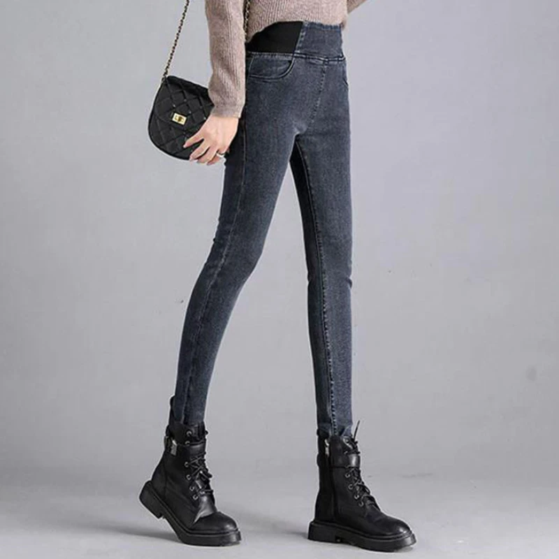 Women's Large Size Casual Denim Pencil Pants 2023 Stretch Vintage High Waist Skinny Jeans Elastic Waist Streetwear Trousers Pop