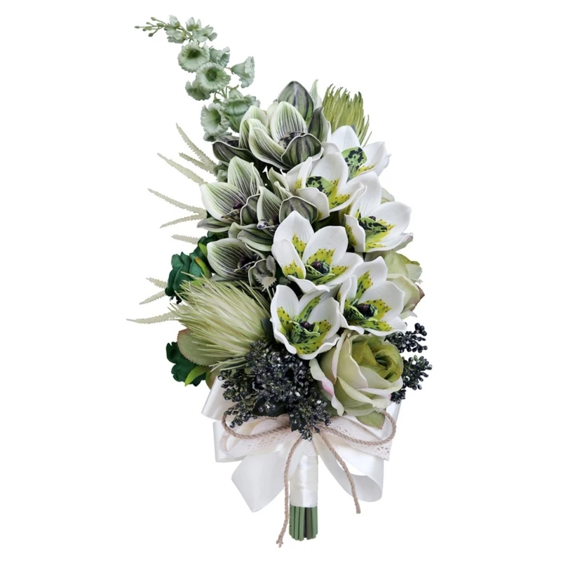 

Phalaenopsis Artificial Bouquet Rustic Vintage Bridesmaid Holding Flower