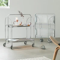 foldable mobile cart side table multi layer glass storage rack internet celebrity dining car designer furniture