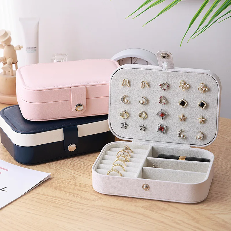 Korean Style Women Portable Jewelry Box Jewelry Organizer Display Travel Jewelry Case Box Button Leather Storage Zipper Jewelers