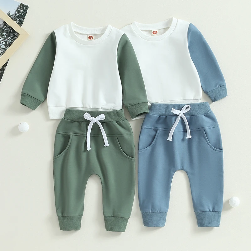 

2023-06-09 Lioraitiin 0-3Years Toddler Baby Boys 2Pcs Casual Fall Outfits Contrast Long Sleeve Sweatshirt and Elastic Pants