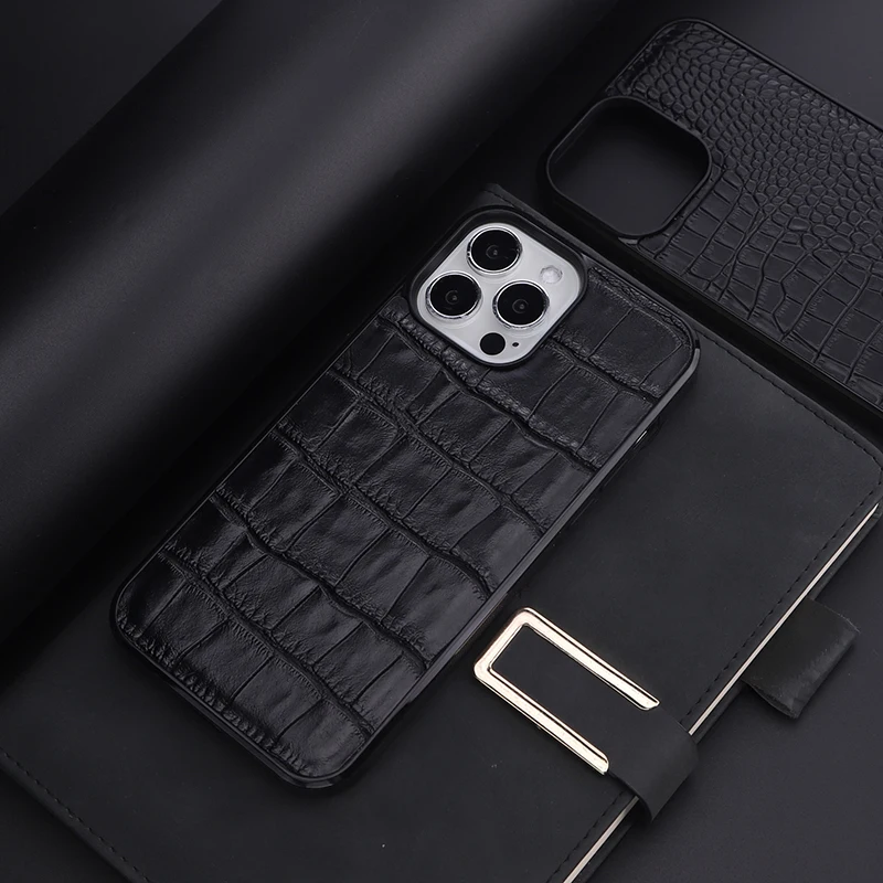 

Black PU Leather Simulation Crocodile Protection Phone Cases For iPhone 11 12 13Pro Max XR XS Max 8 7 Plus Shockproof Back Cover